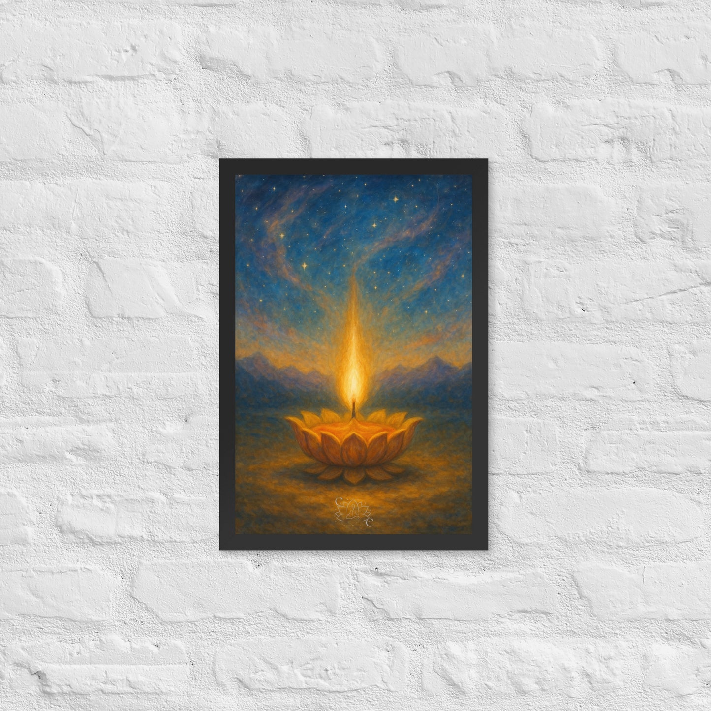 Cosmic Eternal Flame wall art, calming spiritual framed print for living room (Diwali Gift)