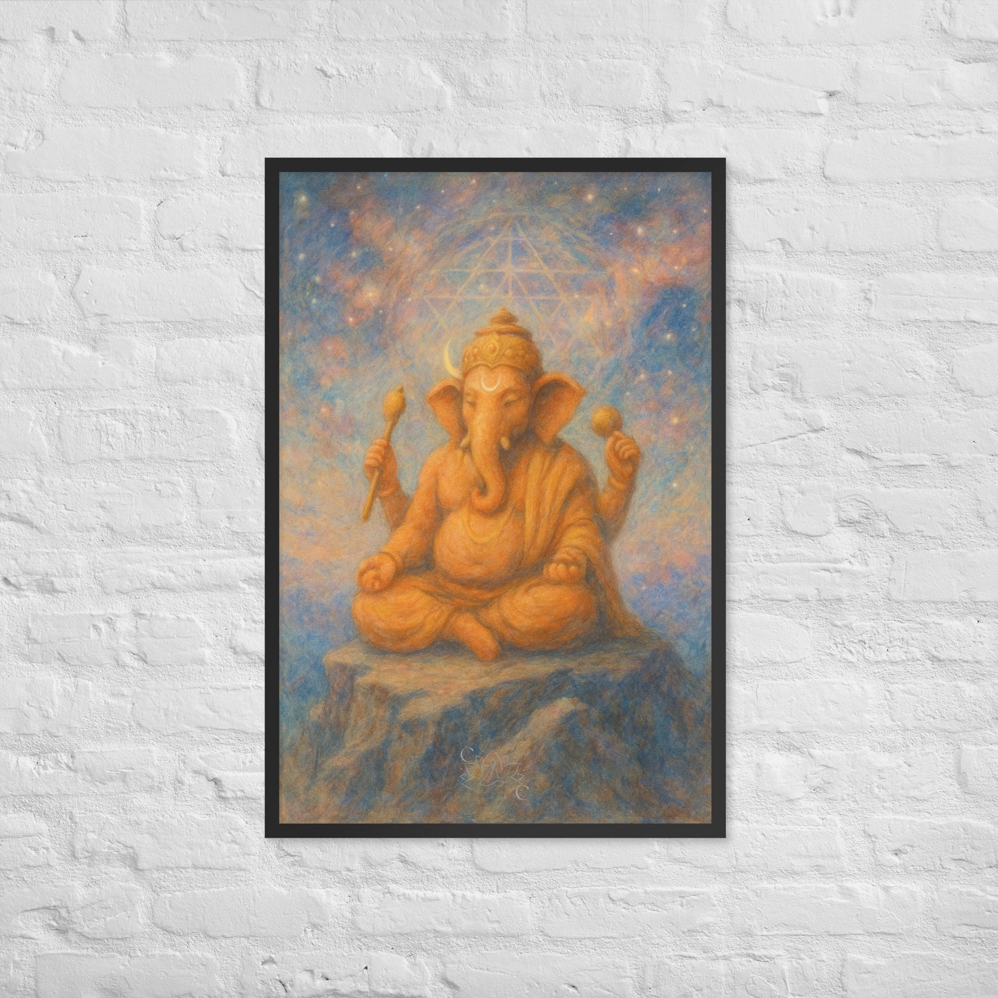 Ganesha wall art in pastel-cosmic style-spiritual framed print (Diwali gift)