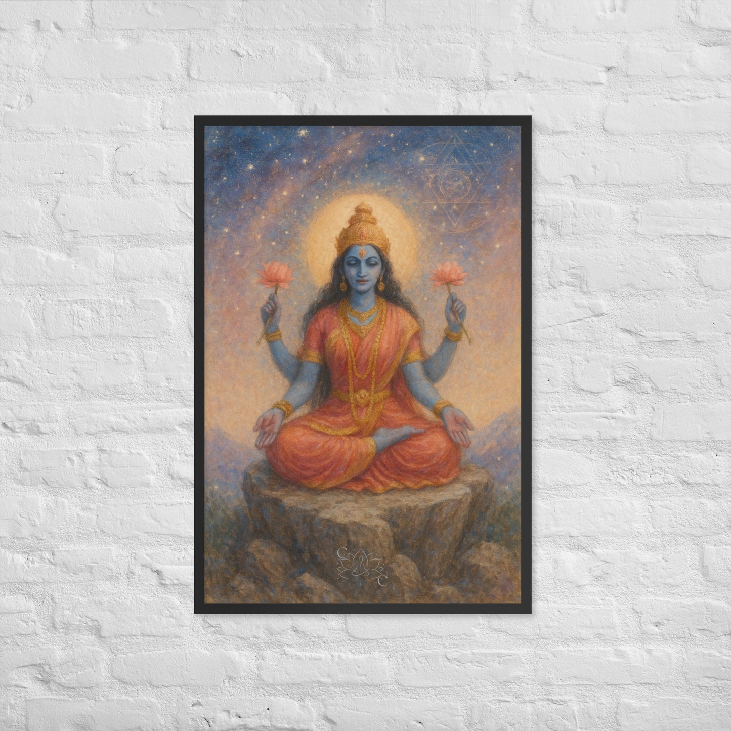 Framed Lakshmi wall art in pastel cosmic style-perfect Diwali gift