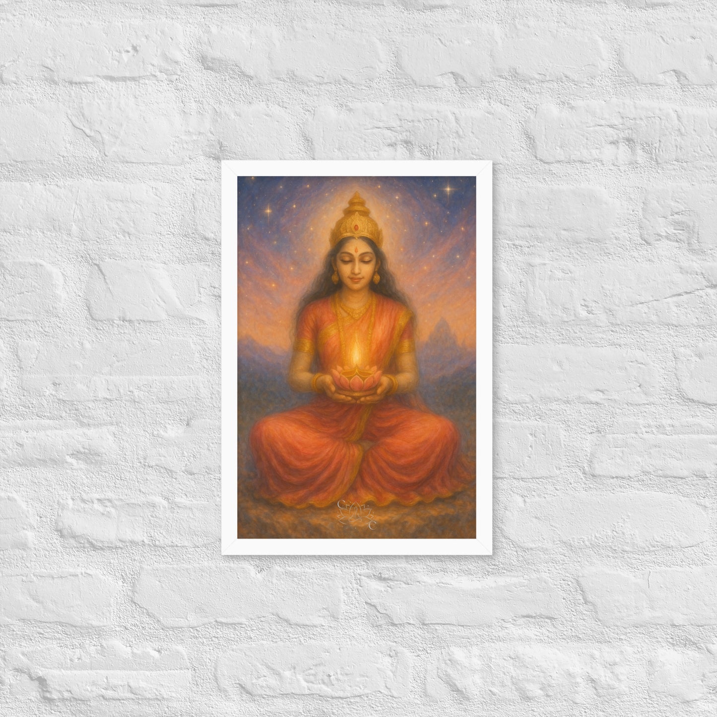 Lakshmi wall art in pastel-cosmic style — spiritual framed print (Diwali gift)