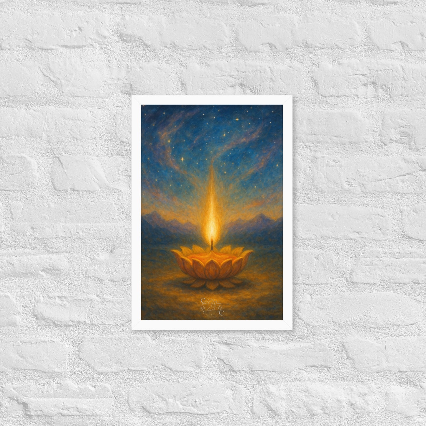 Cosmic Eternal Flame wall art, calming spiritual framed print for living room (Diwali Gift)