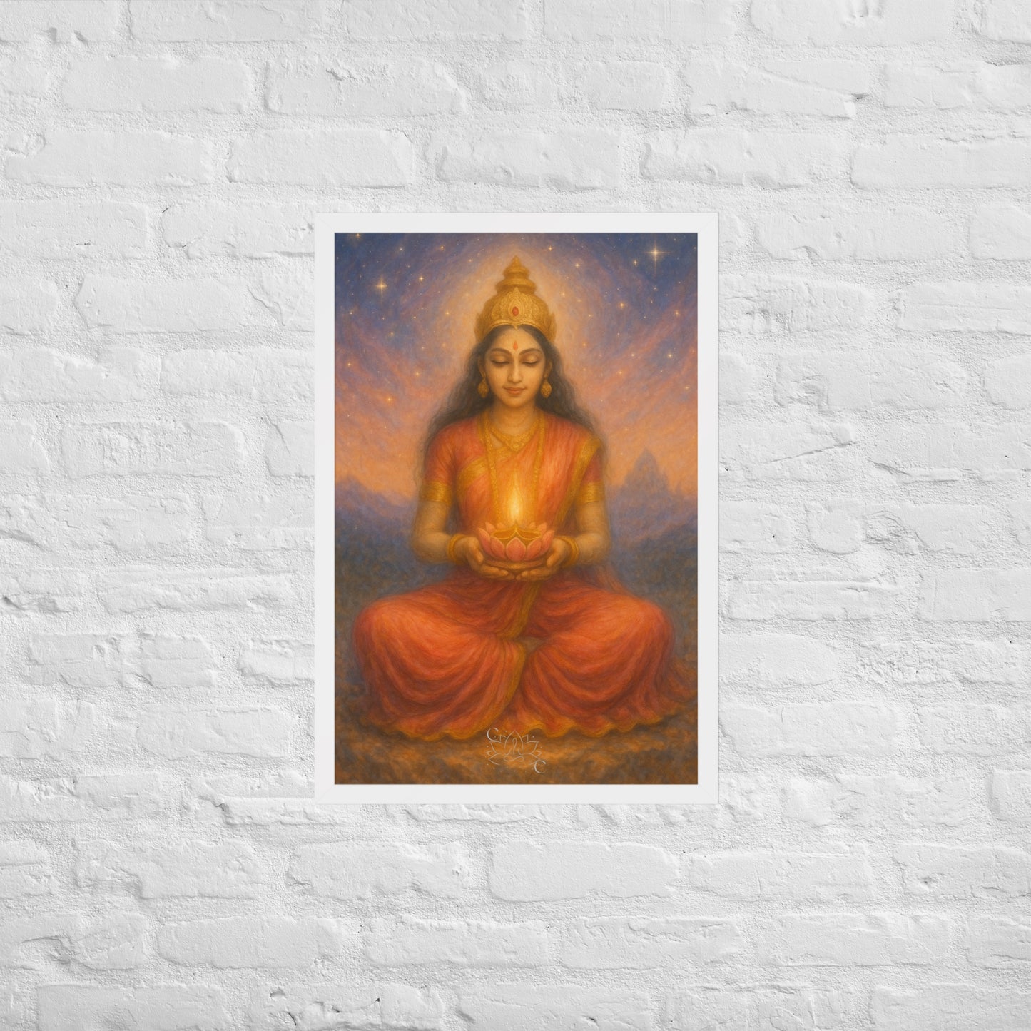 Lakshmi wall art in pastel-cosmic style — spiritual framed print (Diwali gift)