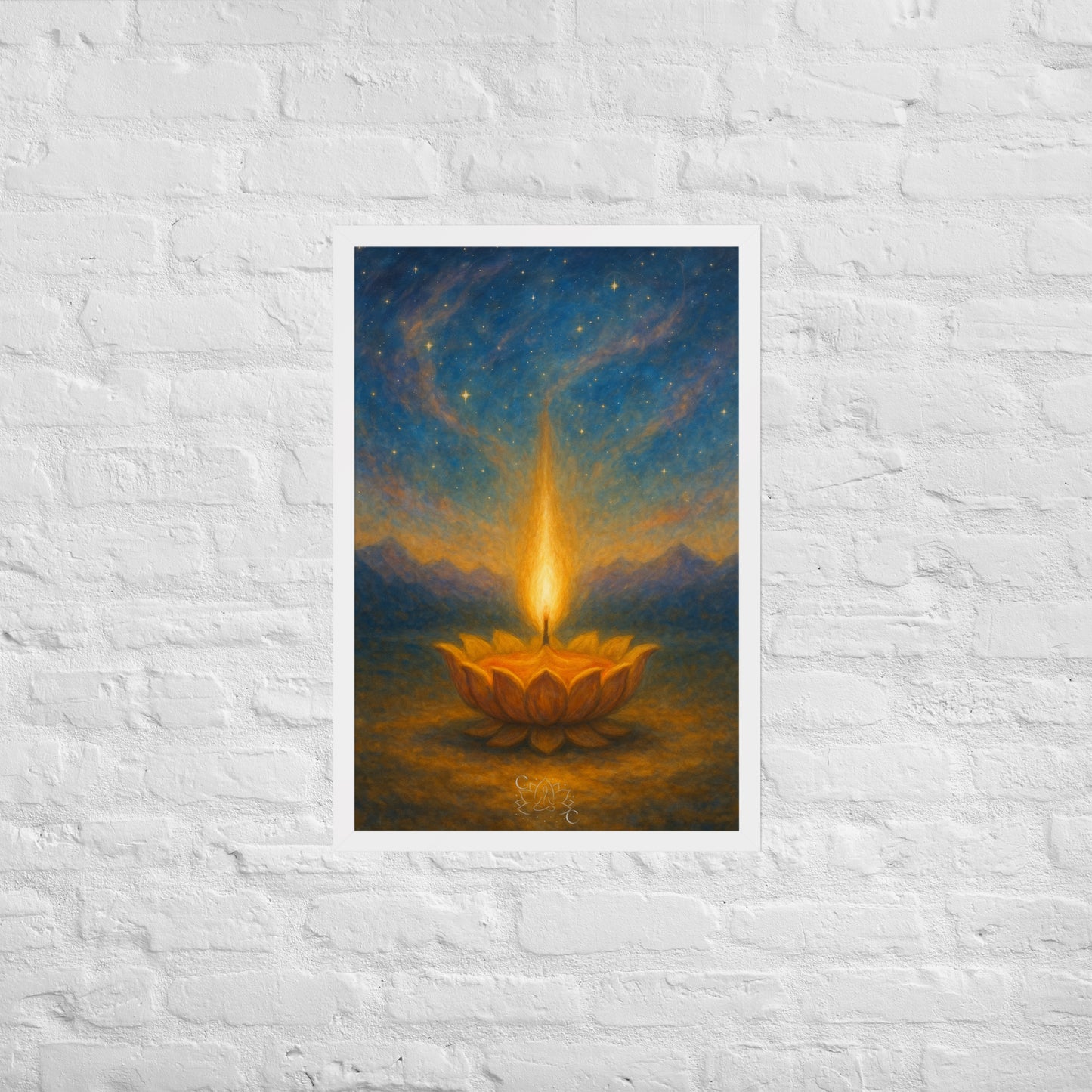 Cosmic Eternal Flame wall art, calming spiritual framed print for living room (Diwali Gift)