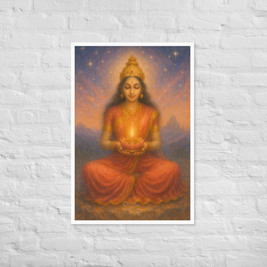 Lakshmi wall art in pastel-cosmic style — spiritual framed print (Diwali gift)