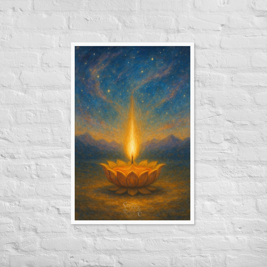 Cosmic Eternal Flame wall art, calming spiritual framed print for living room (Diwali Gift)