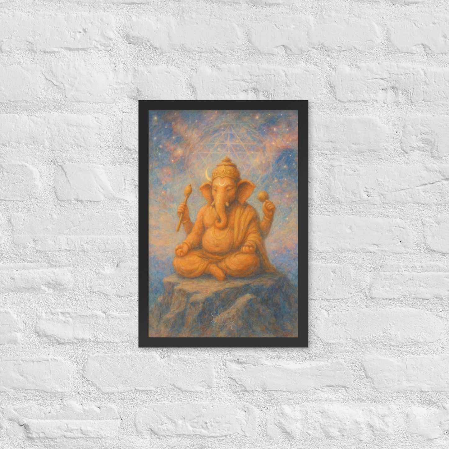 Ganesha wall art in pastel-cosmic style-spiritual framed print (Diwali gift)