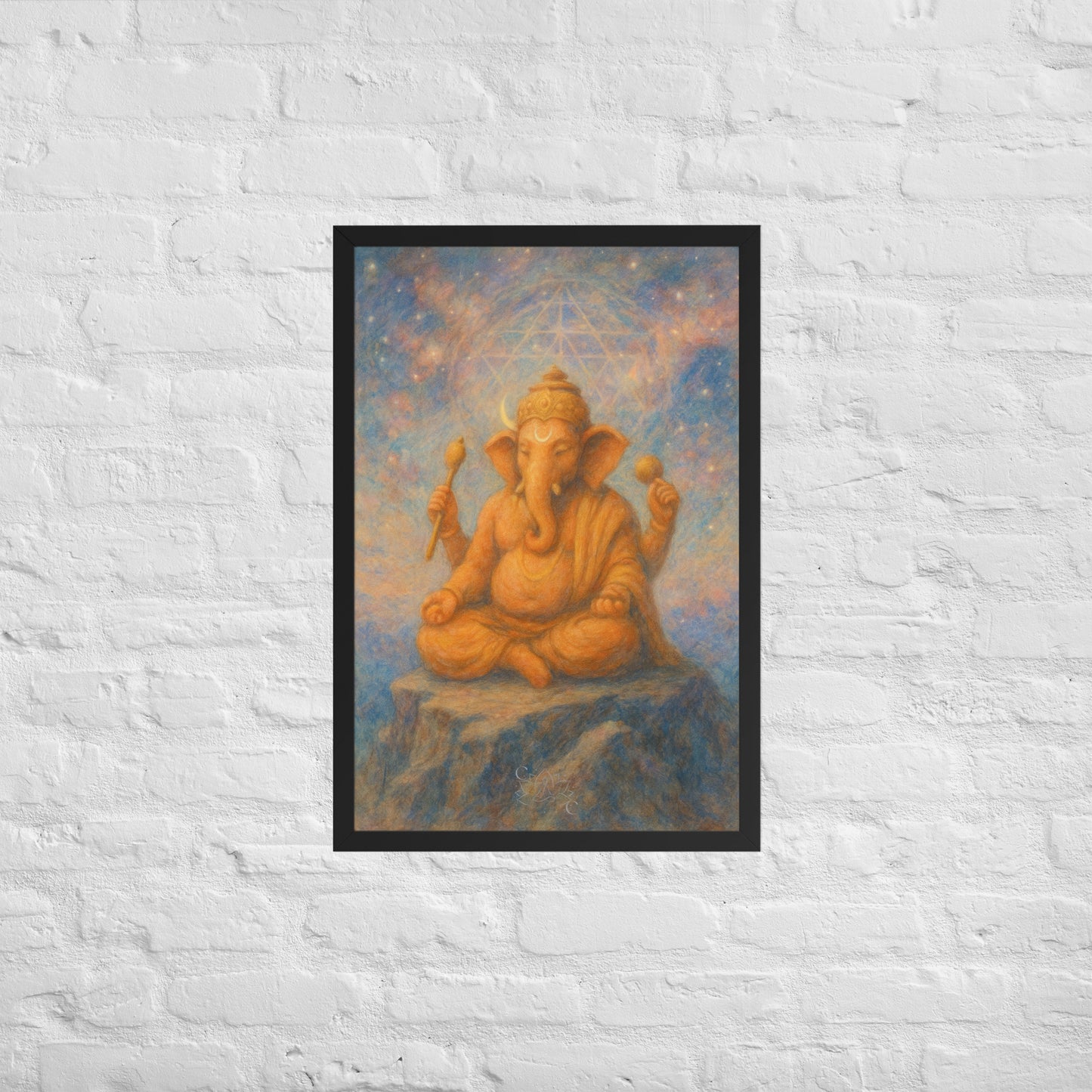 Ganesha wall art in pastel-cosmic style-spiritual framed print (Diwali gift)