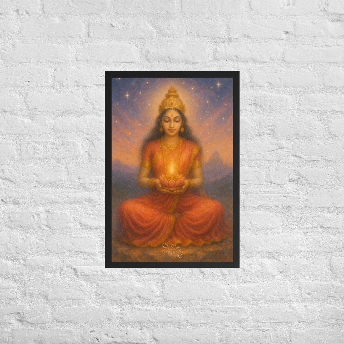 Lakshmi wall art in pastel-cosmic style — spiritual framed print (Diwali gift)