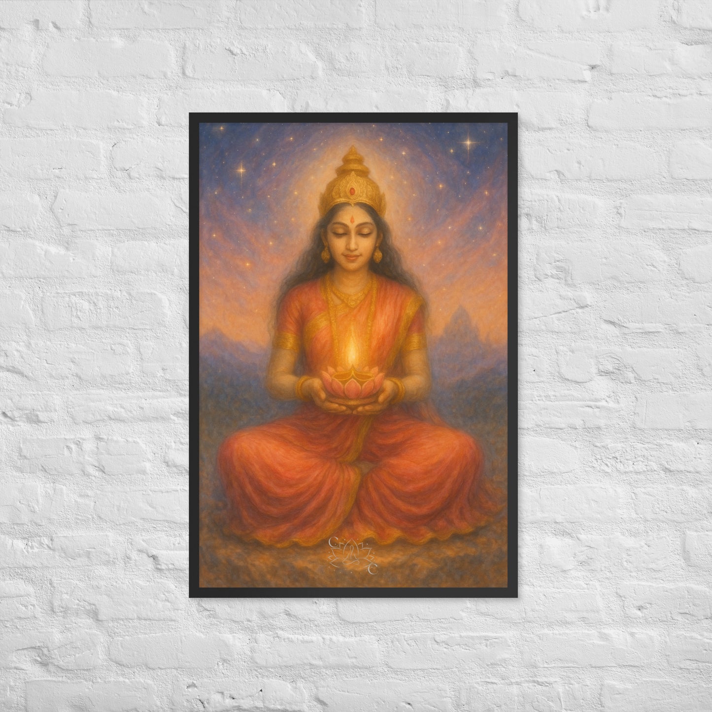 Lakshmi wall art in pastel-cosmic style — spiritual framed print (Diwali gift)