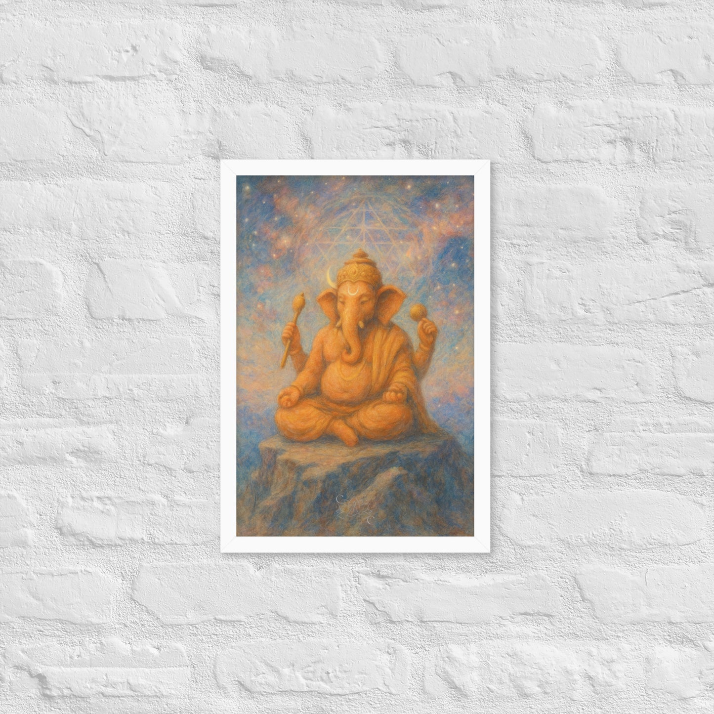 Ganesha wall art in pastel-cosmic style-spiritual framed print (Diwali gift)